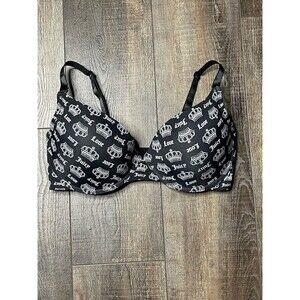Juicy Couture Women Bra 38DD Black Logo Underwire Push Up Bra